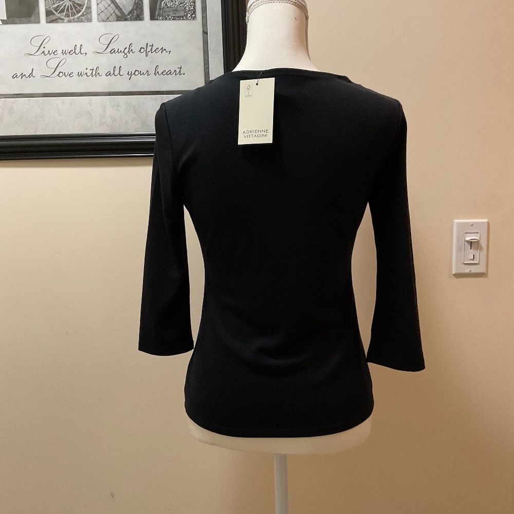 NWT Adrienne Vittadini 3 quarter sleeve square neck black top - Picture 4 of 9